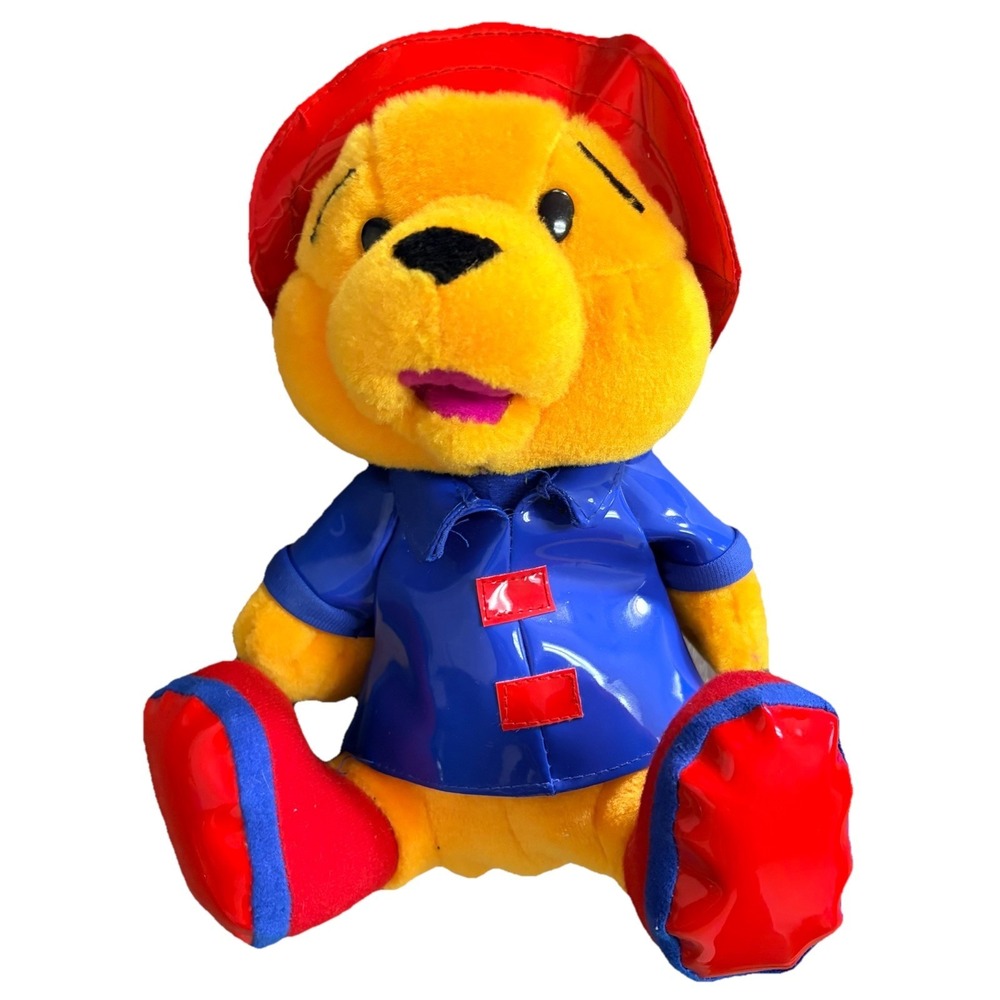 VTG WINNIE the POOH Bear Stuffed Animal Plush Red & Blue Raincoat Classic Toy